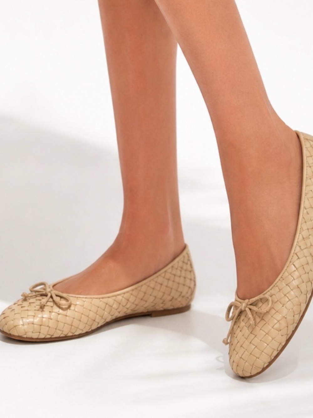 M. GEMI Woven Leather Ballet Flats – Nude/Beige | Made in Italy